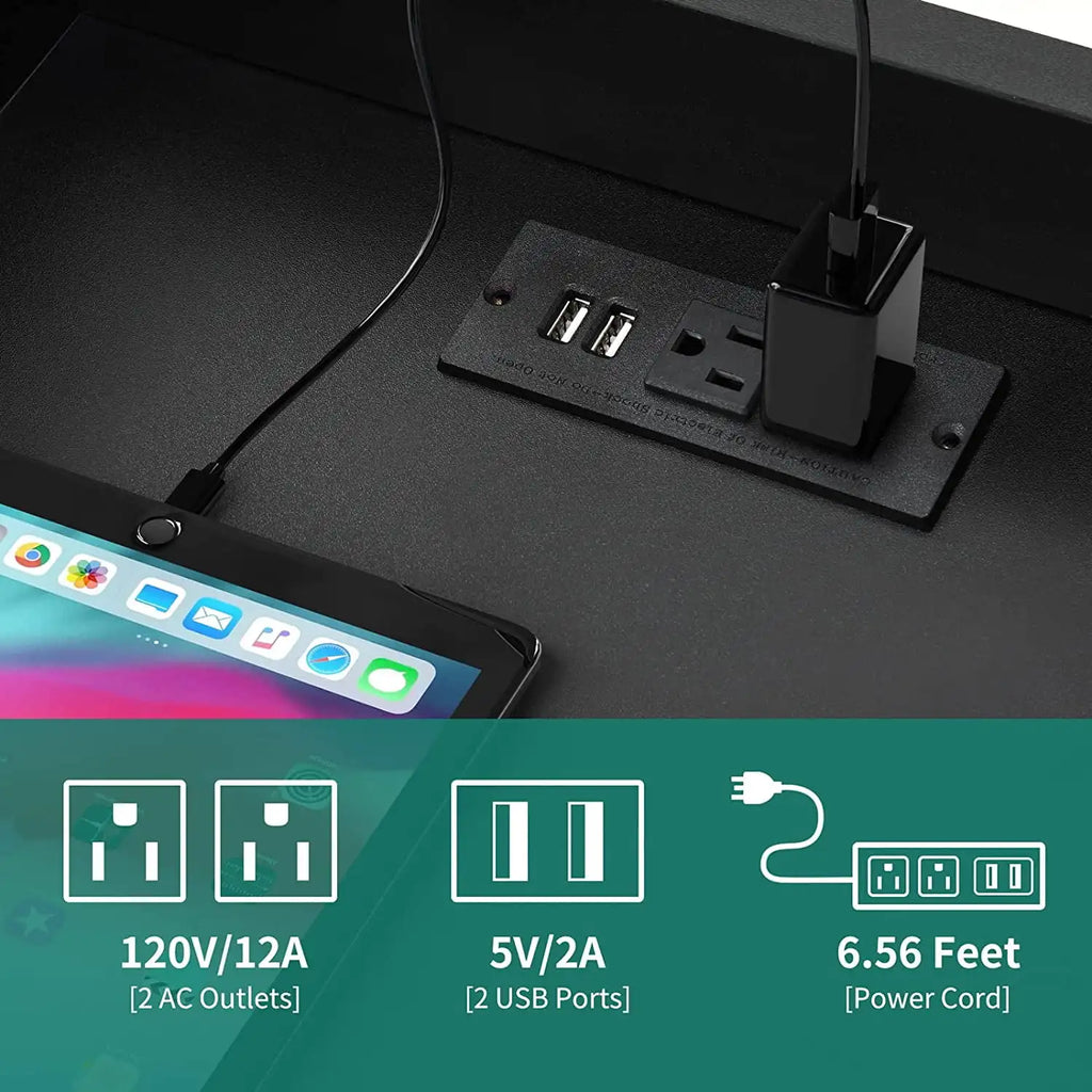 Side Table with Charging Station, 3-Drawer LED Light Bedside Living Room