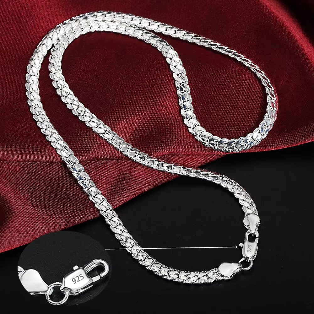 925 Sterling Silver 6mm Chain Necklace 16-24 Inch Men Women Jewelry Gift