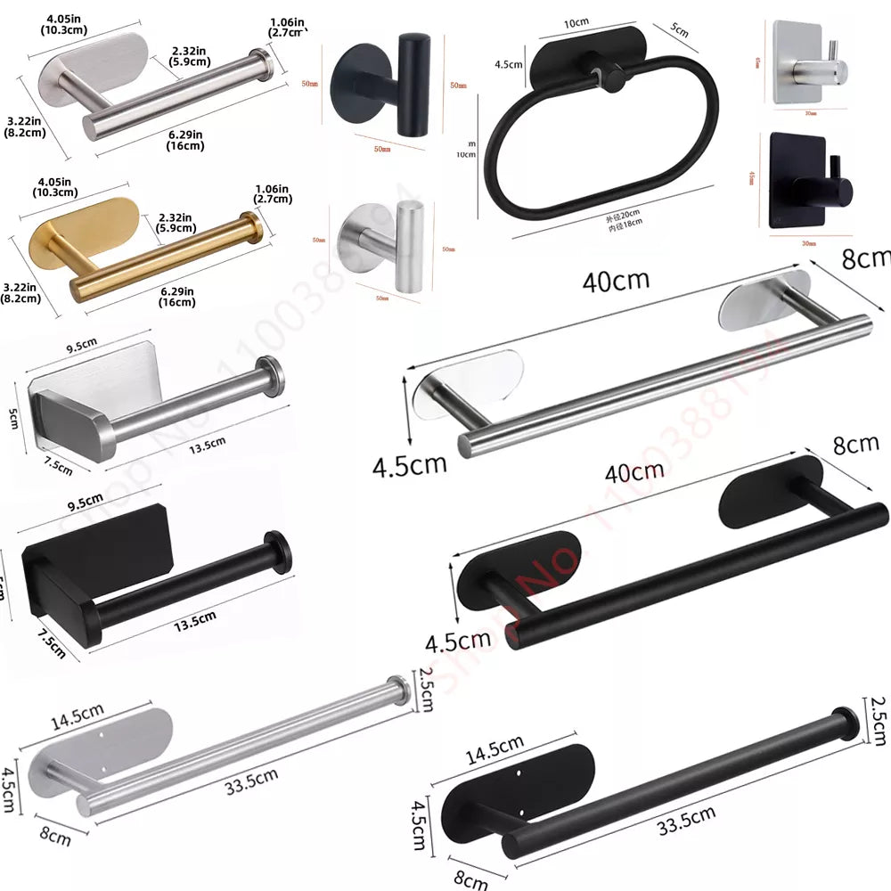 Toilet Towel Paper Holder Adhesive Black Silver Kitchen Roll Paper Stand