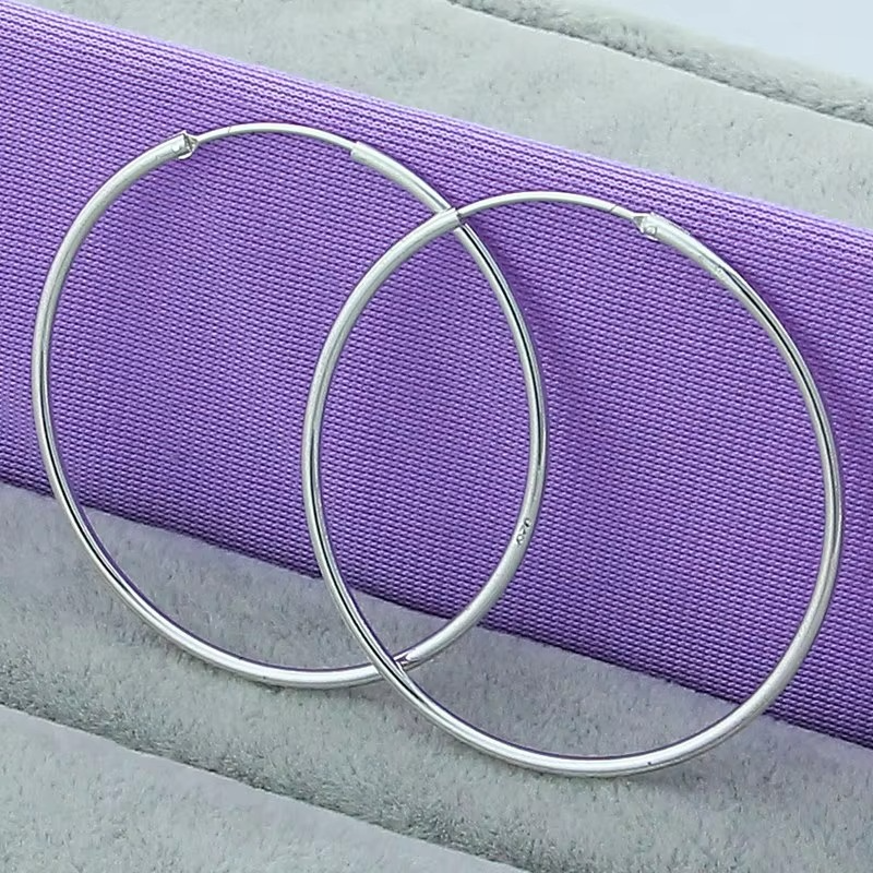 Silver Round Hoop Earrings 35mm 50mm 60mm Women Fashion Party Jewelry Gift
