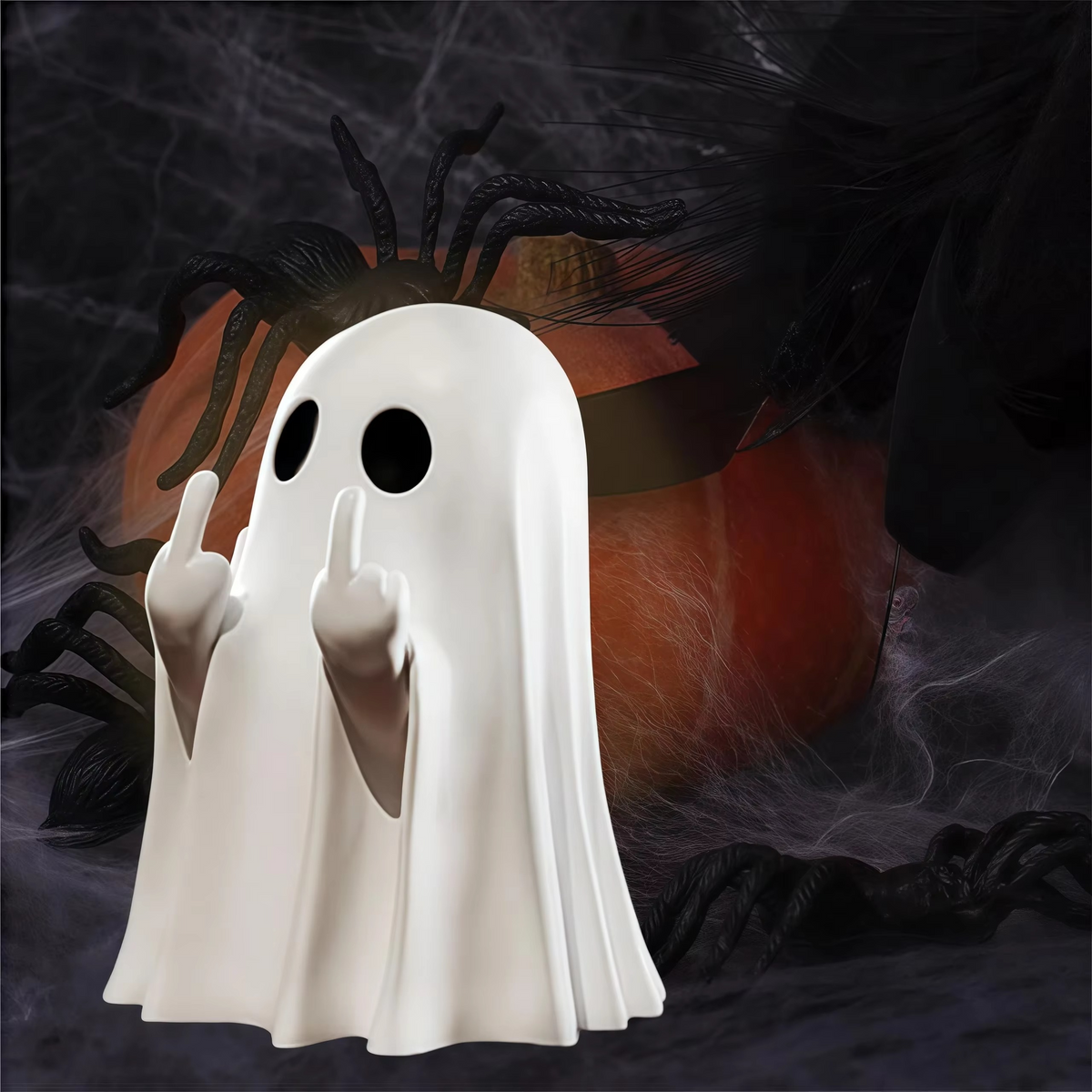 Cute Middle Finger Ghost Statue Small Halloween Decor for Home, Desk & Coffee Table