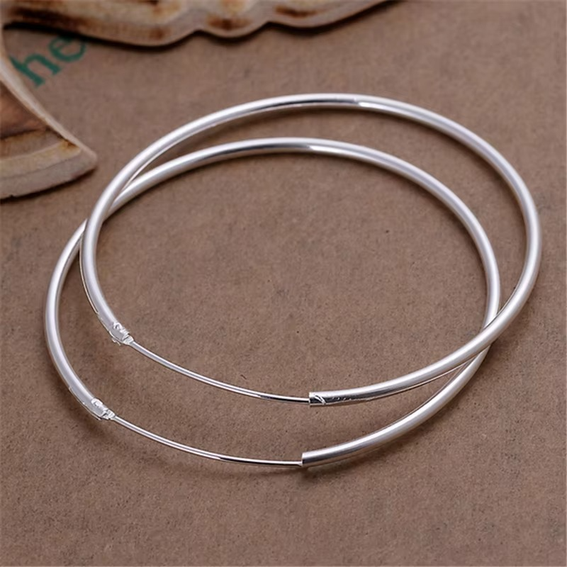 Silver Round Hoop Earrings 35mm 50mm 60mm Women Fashion Party Jewelry Gift