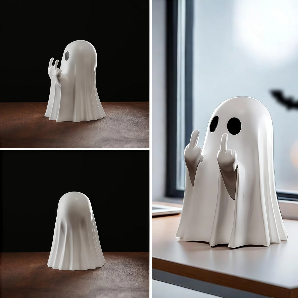 Cute Middle Finger Ghost Statue Small Halloween Decor for Home, Desk & Coffee Table