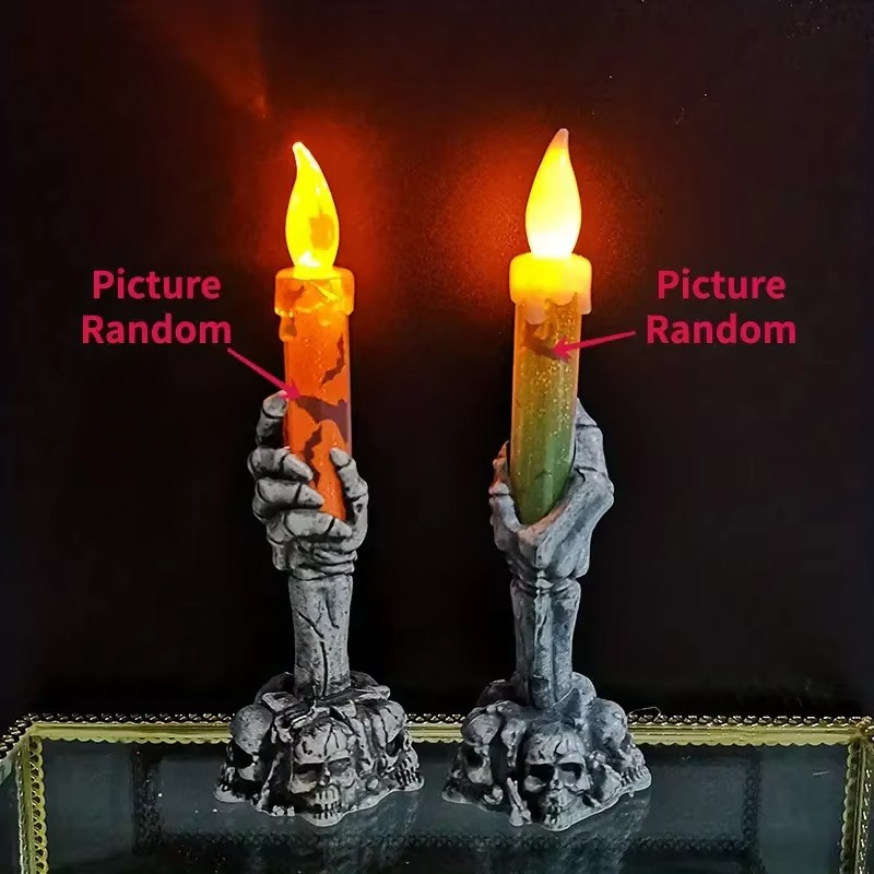 2PCS Halloween LED Candles Skeleton Ghost Hands Yellow Green Light for Party, Home & Haunted House Decor