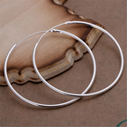 Silver Round Hoop Earrings 35mm 50mm 60mm Women Fashion Party Jewelry Gift