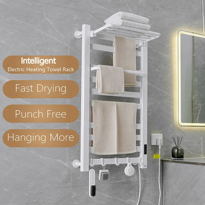 White Electric Heated Towel Rail Smart Electric Towel Rack Bathroom Cloth