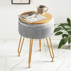 Grey Vanity Stool with Gold Legs,18” Height, Small Storage Ottoman Foot