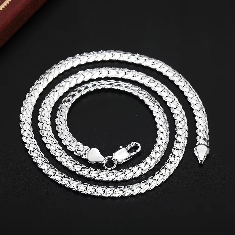 925 Sterling Silver 6mm Chain Necklace 16-24 Inch Men Women Jewelry Gift