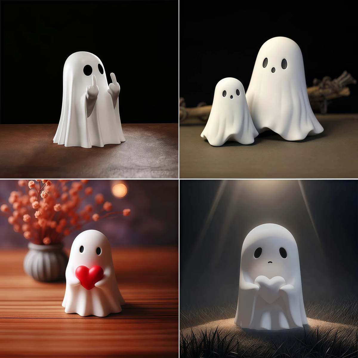 Cute Middle Finger Ghost Statue Small Halloween Decor for Home, Desk & Coffee Table