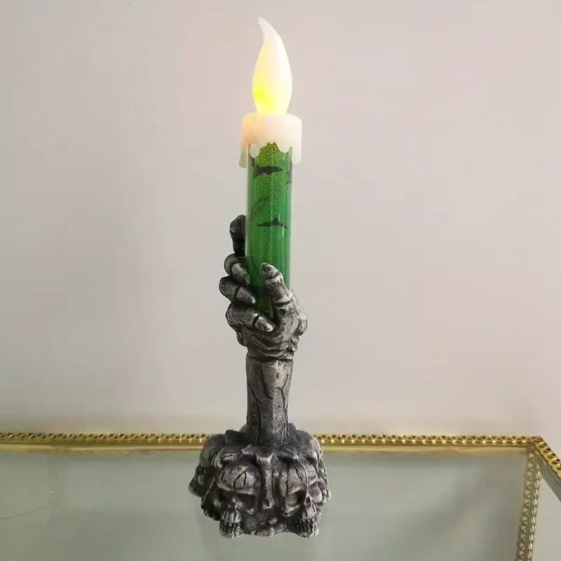 2PCS Halloween LED Candles Skeleton Ghost Hands Yellow Green Light for Party, Home & Haunted House Decor