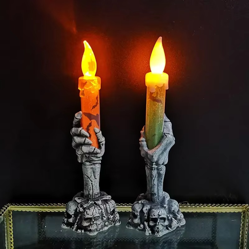 2PCS Halloween LED Candles Skeleton Ghost Hands Yellow Green Light for Party, Home & Haunted House Decor