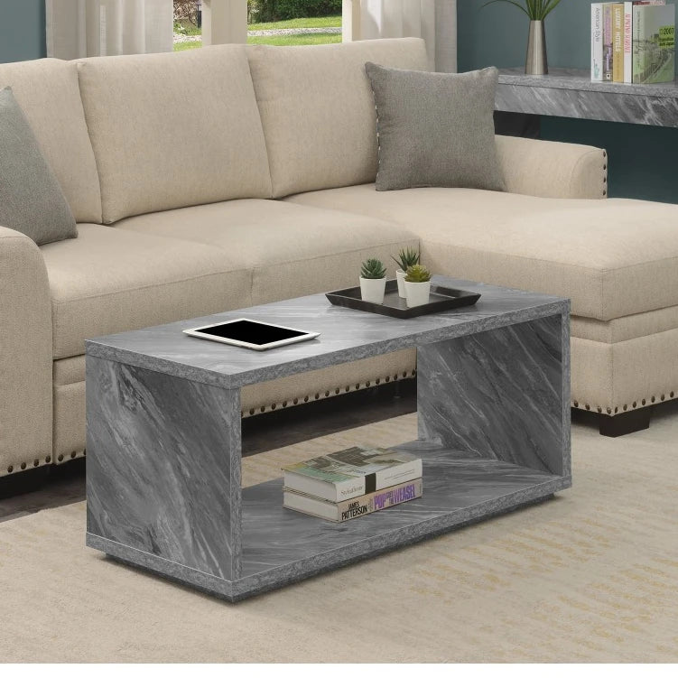 Mini Coffee Table for Wood Living Room Faux White Marble Modern Living
