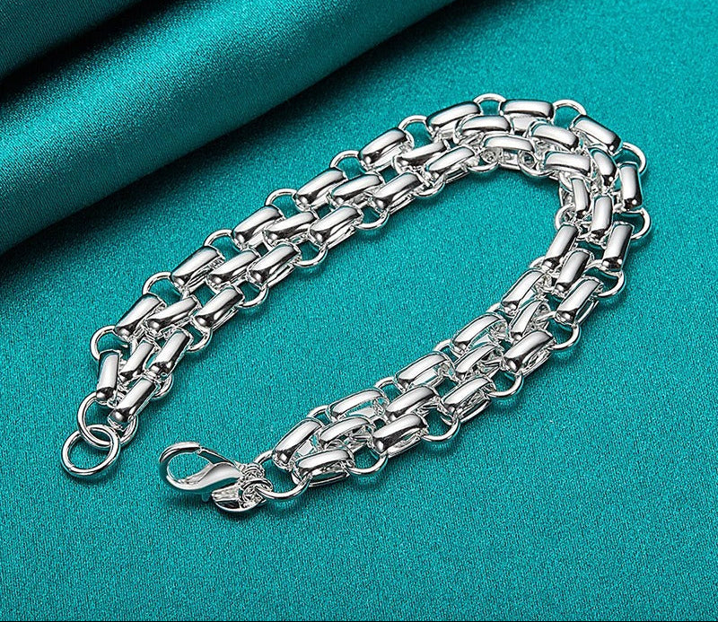 925 Sterling Silver Women Lnterlocking Circle Bracelet Chain Fashion Jewelry