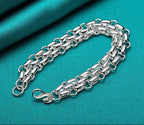 925 Sterling Silver Women Lnterlocking Circle Bracelet Chain Fashion Jewelry