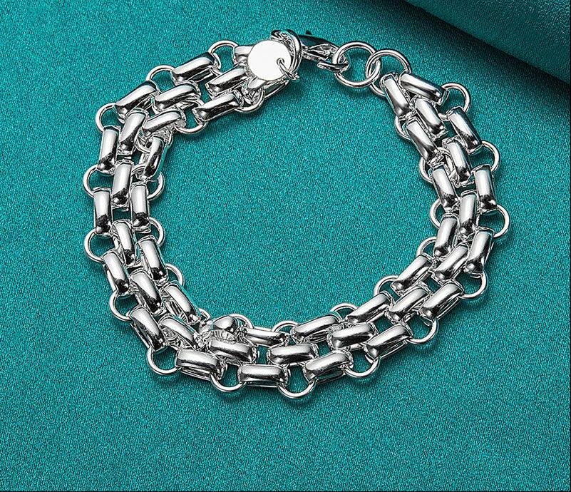 925 Sterling Silver Women Lnterlocking Circle Bracelet Chain Fashion Jewelry
