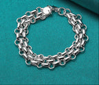 925 Sterling Silver Women Lnterlocking Circle Bracelet Chain Fashion Jewelry