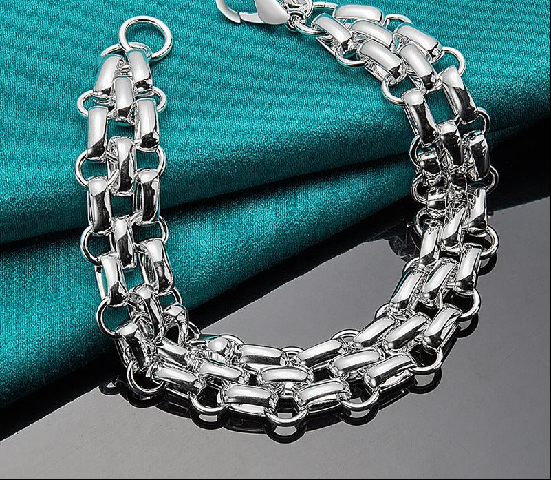 925 Sterling Silver Women Lnterlocking Circle Bracelet Chain Fashion Jewelry