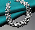 925 Sterling Silver Women Lnterlocking Circle Bracelet Chain Fashion Jewelry