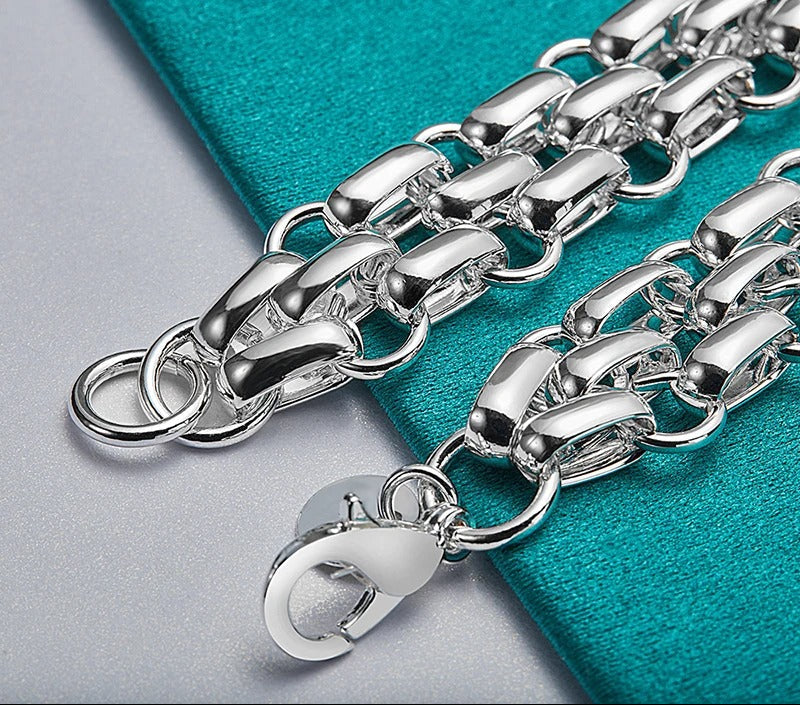 925 Sterling Silver Women Lnterlocking Circle Bracelet Chain Fashion Jewelry