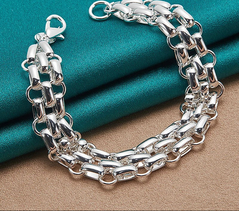 925 Sterling Silver Women Lnterlocking Circle Bracelet Chain Fashion Jewelry